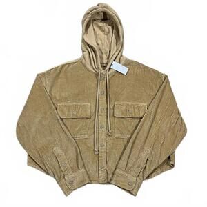 NWT American Eagle Womens Brown Corduroy Cropped Hoodie Size Large